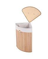 Costway Corner Bamboo Hamper Laundry Basket Washing Cloth Bin Storage Bag Lid