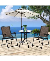 Costway 3PC Bistro Patio Garden Furniture Set 2 Folding Chairs Glass Table Top Steel