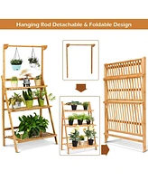 Costway 3 Tier Bamboo Hanging Folding Plant Shelf Stand Flower Pot Display Rack Bookcase