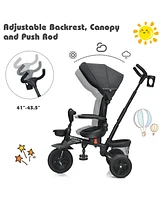 Costway 6-In-1 Kids Baby Stroller Tricycle Detachable Learning Toy Bike w/ Canopy