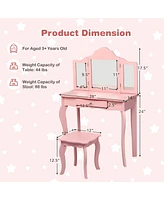 Costway Vanity Table Set Makeup Dressing Kids Stool Mirror