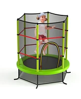 55" Kids Trampoline Bouncing Jumping Mat Recreational with Enclosure Net