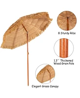 Costway 6.5 Ft Thatched Beach Umbrella Tilt Tiki Hawaiian Patio Portable