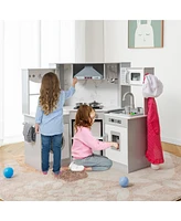 Costway Wooden Kids Play Corner Kitchen with Realistic Lights & Sounds Lighted Range Hood