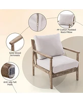 Costway Modern Accent Chair with Solid Rubber Wood Armrests Cotton Linen Fabric Covers