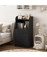 Costway 3-Drawer Dresser 44" Tall Wood Storage Organizer Chest with 2 Open Shelves