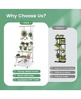4-Tier Hanging Plant Stand Ladder Plant Shelf with Hanging Bar & Trellis