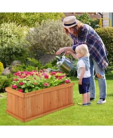 Costway Raised Garden Bed Fir Wood Rectangle Planter Box with Drainage Holes