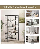 Costway 5-Tier Folding Shelf Free Diy Design Shelving Unit with 4 Universal Wheels Kitchen