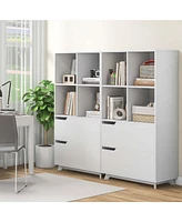 Costway Bookcase with 2 Drawers 4-Tier Open Bookshelf with 4 Storage Cubes for Home Office