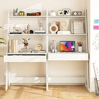 Ladder Shelf Desk Bookcase with Countertop, Drawer & 2 Shelves Bookshelf