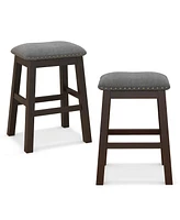 Costway Set of 2 Upholstered Saddle Bar Stools 24.5'' Dining Chairs with Wooden Legs