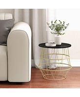 Costway Round Side End Coffee Sofa Table Nightstand with Storage Space Removable Top