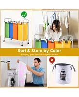 Costway 4 Bag Laundry Sorter Cart Clothes Hamper Storage Organizer Removable Bags Wheel