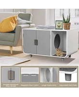 Cat Litter Box Enclosure Furniture Hidden Cat Washroom with Rubber Wood Legs