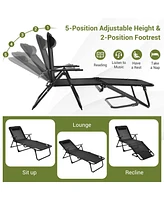 Costway 3pcs Patio Folding Chaise Lounge Chair Pvc Tabletop Set Outdoor Portable Beach