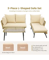 Costway 3 Pcs L-Shaped Patio Sofa Set Conversation Furniture with Cushions Deck Garden