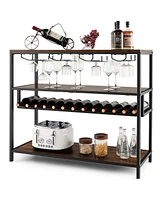 Costway Rustic Wine Rack Table 13 Bottles Wine Bar Cabinet Freestanding with Glass Holder