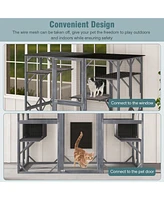 Costway Large Wooden Cat House 71'' Indoor Outdoor Weatherproof Catio Kitten Enclosure
