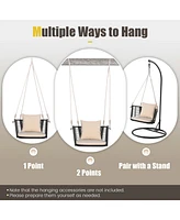 Patio Hanging Rattan Basket Chair Swing Hammock with Seat Cushion