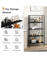 5-Tier Foldable Storage Shelves Adjustable Collapsible Organizer Rack with Wheels