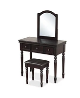 Vanity Table Set Makeup Desk Cushioned Stool 3 Drawer Large Mirror