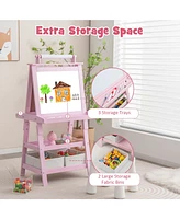 Kids Art Easel Double Sided Chalkboard Magnetic Whiteboard with Storage Tray
