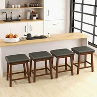 24'' Dining Bar Stool Set of 2 Counter Height Padded Seat Wood Frame Kitchen