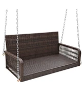 Patio Wicker Porch Swing 2-Person Hanging Loveseat Bench Chair with Cushions