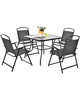 Patio Dining Set for 4 Folding Chairs & Dining Table Set with Umbrella Hole