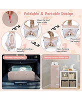 Costway Girls Portable Playpen Crib Cradle Bassinet Changing Pad Mosquito Net Toys w Bag