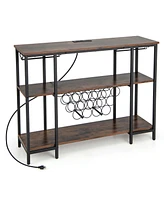 Cabinet Bar Table Rack for Drinks Glasses with Power Outlets