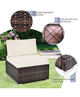 Gymax 6PCS Rattan Outdoor Sectional Sofa Set Patio Furniture Set w/ White Cushions