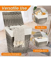 Costway Handwoven Laundry Hamper Foldable w/Removable Liner, Lid & Handles