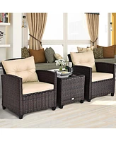 Costway 3PCS Patio Rattan Furniture Set Cushioned Sofa Coffee Table Garden