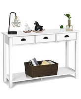 Costway 47'' Console Table Hall Table Side Desk Accent Table Drawers Shelf Entryway