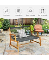 Costway 2-Person Patio Acacia Wood Bench Porch Garden Yard Deck