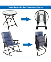 Costway 3PCS Folding Bistro Set Rocking Chair Cushioned Table