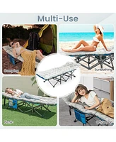 Gymax Wide Foldable Camping Cot Heavy-Duty Steel Sleeping Cot w/Sleeping Mattress Grey