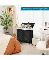 Costway Laundry Hamper w/Wheels & Lid, 125L 3-Section Clothes Hamper w/2 Liner Bags