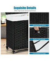 Costway Laundry Hamper w/Wheels & Lid, 125L 3-Section Clothes Hamper w/2 Liner Bags
