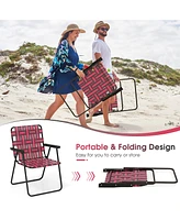 Gymax Set of 4 Patio Folding Web Chair Set Portable Beach Camping Chair Red