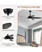 Costway 52'' Ceiling Fan with Led Lights & Remote Control 1/2/4/8H Timer 3 Speeds