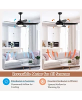 Costway 52'' Ceiling Fan with Led Lights & Remote Control 1/2/4/8H Timer 3 Speeds