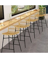Costway Set of 2 Rattan Bar Stools Counter Height Dining Chairs with Metal Leg