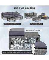 5 Pieces Patio Pe Rattan Wicker Sofa Furniture Set Cushioned Outdoor