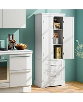 Costway 62'' Tall Bathroom Freestanding Floor Storage Cabinet with 2 Doors Shelves Drawers