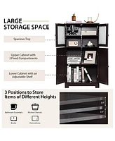 Costway Bathroom Floor Storage Cabinet Kitchen Cupboard w/Doors&Adjustable Shelf