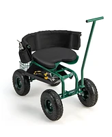 Costway Rolling Garden Cart Outdoor Gardening Workseat with Adjustable Height &Tool Storage