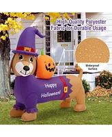 Costway 5 Ft Long Halloween Inflatable Dachshund Dog with Pumpkin Self Inflating Yard